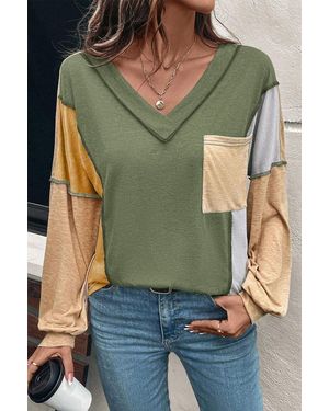 Azura Exchange V-hals Kleurblok Lange Mouwen - Groen