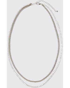 BoohooMAN Diamante Layered Chain Necklace - White