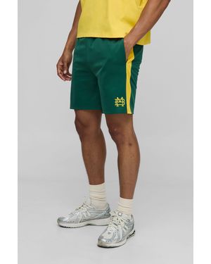 BoohooMAN Elasticated Waist Relaxed Short Length Tricot Colour Block Shorts - Green