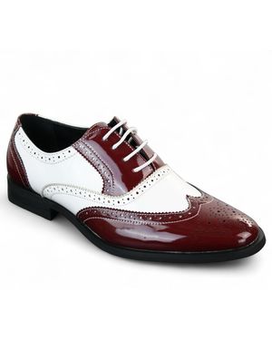 Infinity Leather Patent Lace-Up Brogues Smart Dress Shoes Faux Leather - Red