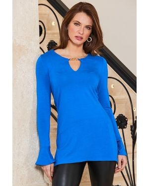 Sosandar Fluted Sleeve Chain Detail Top - Blue