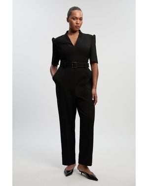 Karen Millen Plus Size Structured Crepe Forever Belted Jumpsuit - Black