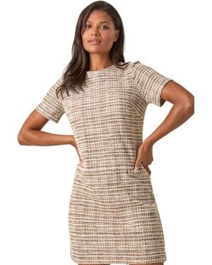 Roman Textured Pocket Stretch Shift Dress - Brown