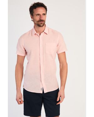 Tokyo Laundry Linen Blend Short Sleeve Button-Up Shirt With Chest Pocket - Pink