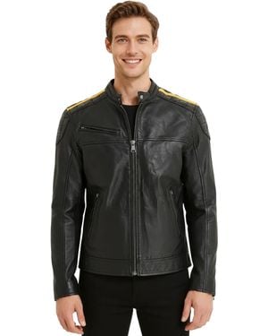 Infinity Leather Quilted Strip Biker Jacket - Black