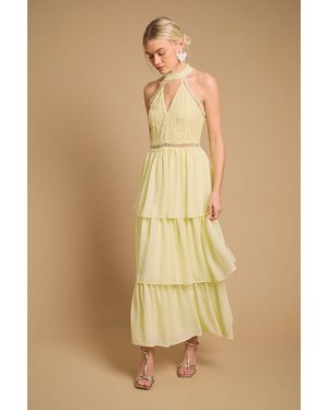 Oasis Lace Tiered Halter Neck Midi Dress - Natural