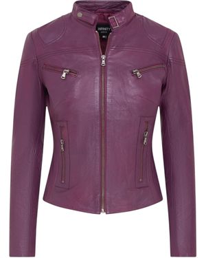Infinity Leather Slim-Fit Biker Jacket-Maldon Lamb Leather - Purple