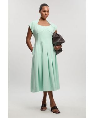 Karen Millen Plus Size Compact Stretch Dropped Waist Full Skirted Midi Dress - Green