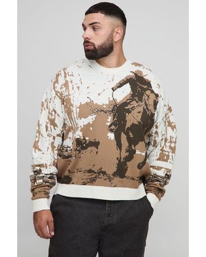 BoohooMAN Plus Western Jacquard Oversized Jumper - Natural