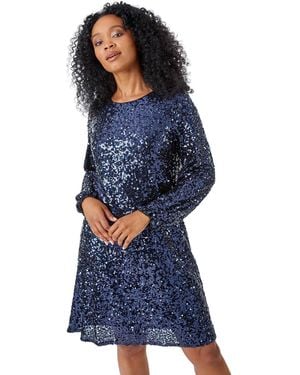 Roman Petite Sequin Shift Dress - Blue
