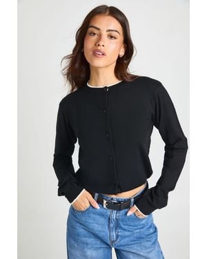 Boohoo Super Soft Contrast Neck Knitted Cardigan - Black