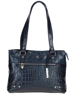Ashwood Leather 'Velutto Eleganza' Zip Mid Section Real Shoulder Bag - Blue