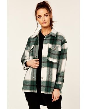 Gini London Check Oversized Pocket Detail Shacket - Green