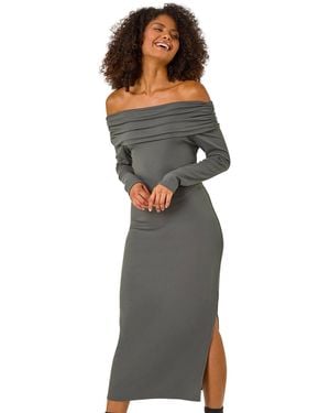 D.u.s.k Off The Shoulder Stretch Bardot Midi Dress - Grey