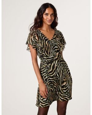 Blue Vanilla Print Frill V Neck Mini Mesh Dress - Multicolour