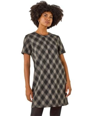 Roman Check Print T-Shirt Stretch Dress - Black