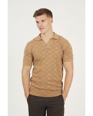 Brave Soul Light Tan Open Collar Knitted Polo Shirt - Multicolour
