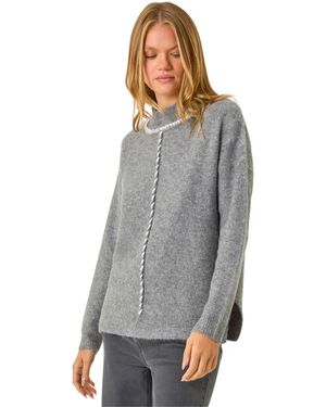 Roman Funnel Neck Seam Detail Jumper - Grey