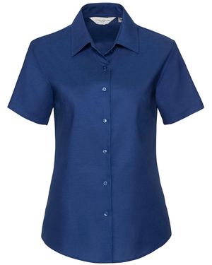 Russell Collection /Ladies Oxford Short-Sleeved Shirt (Bright Royal) - Blue