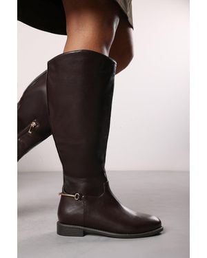 Where's That From Wheres 'Nyla' Knee High Boots With Low Flat Heel And Back Buckle Detail - Black