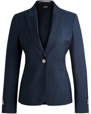 BOSS Solid Patterned Lapel Collared Blazer - Blue