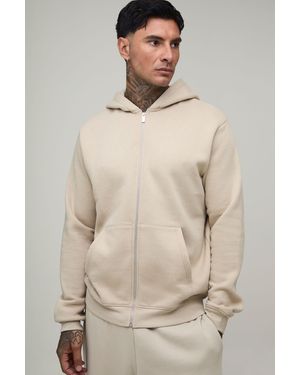 BoohooMAN Tall Essential Regular Fit Zip Through Hoodie - Natural