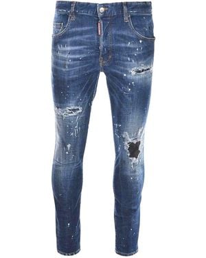 DSquared² Skater Jeans Destroyed Reinforced Paint Splash Effect Blauwe Jeans
