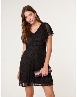 Blue Vanilla Flippy Sleeve Flared Mini Dress - Black