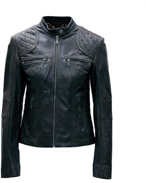 Pelle D'annata D'Annata Ladies Real Leather Biker Jacket - Blue