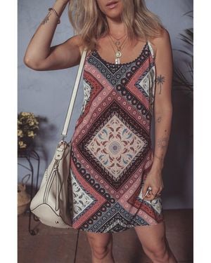 Azura Exchange Geometric Paisley Print Sleeveless Shift Mini Dress Viscose - Red