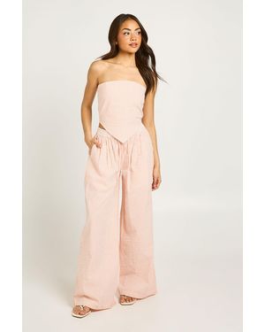 Boohoo Gingham Seersucker Scarf Top And Trouser Co-Ord - Pink