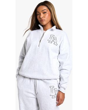 Boohoo Plus La Embroidered Half Zip Jumper - White