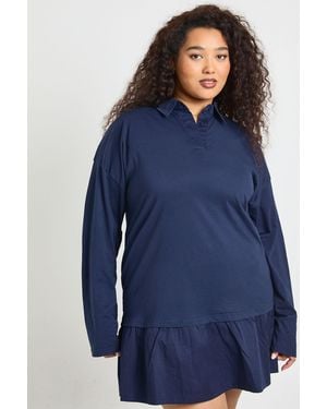 Boohoo Plus Frill Hem T-Shirt Dress - Blue