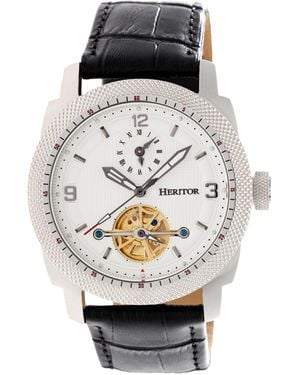 Heritor Helmsley Semi-Skeleton Leather-Band Watch - Metallic