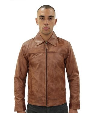 Infinity Leather Harrington Jacket-Shanghai - Brown