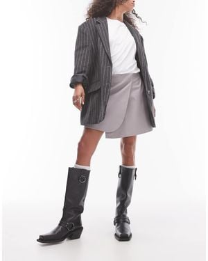 TOPSHOP Faux Leather Wrap Mini Skirt - Grey