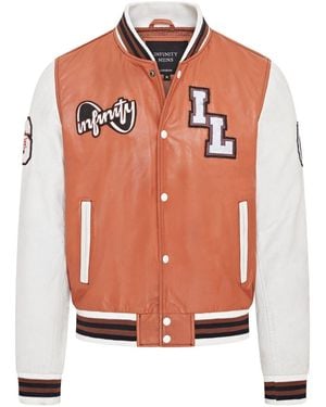 Infinity Leather Baseball Letterman Bomber Jacket - Orange