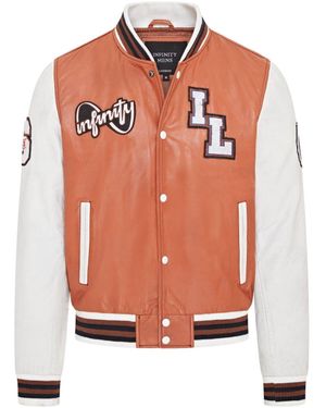 Infinity Leather Baseball Letterman Bomber Jacket - Orange