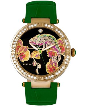 Bertha Camilla Mother-Of-Pearl Leather-Band Watch - Green