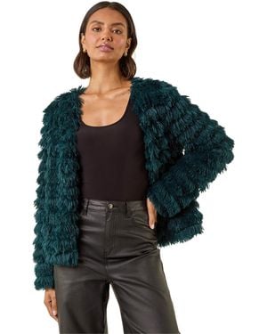 Roman Faux Fur Fluffy Layered Jacket - Black