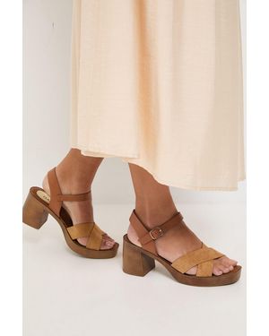 Oasis Bethany Faux Suede Cross Over Stacked Heeled Sandals - Brown