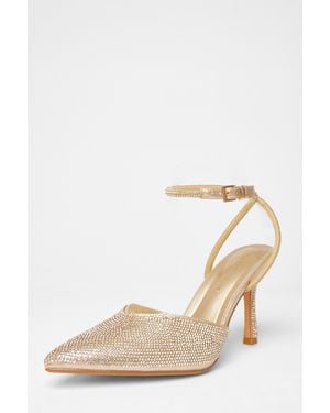 Quiz Wide Fit Embellished Court Heels - Natural