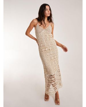 Pink Vanilla Crochet Geo Pattern Maxi Dress - Natural