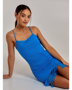 Pink Vanilla Ruffle Hem Mesh Mini Dress - Blue
