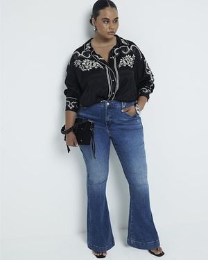 River Island Flared Jeans Plus Mid Rise Cotton - Blue