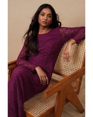 Oasis Occasion Lace Cut Out Back Midi Dress - Purple