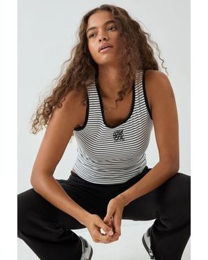 DSGN Studio Square Script Embroidered Stripe Rib Tank Vest Top - Black