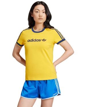 adidas Originals Graphic Badge Slim 3-Stripes T-Shirt - Yellow