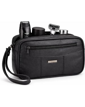 Woodland Leathers Leather Wash Bag, Compact Travel Toiletry - Black