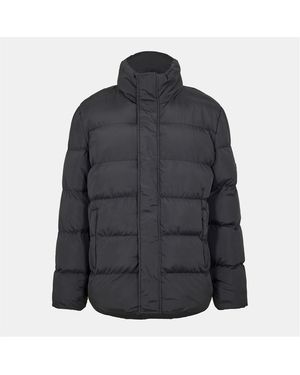 NY Concept Conc Artic Solid Patterned Concealed Zipper Zipped Pocket Puffer Jacket - Black